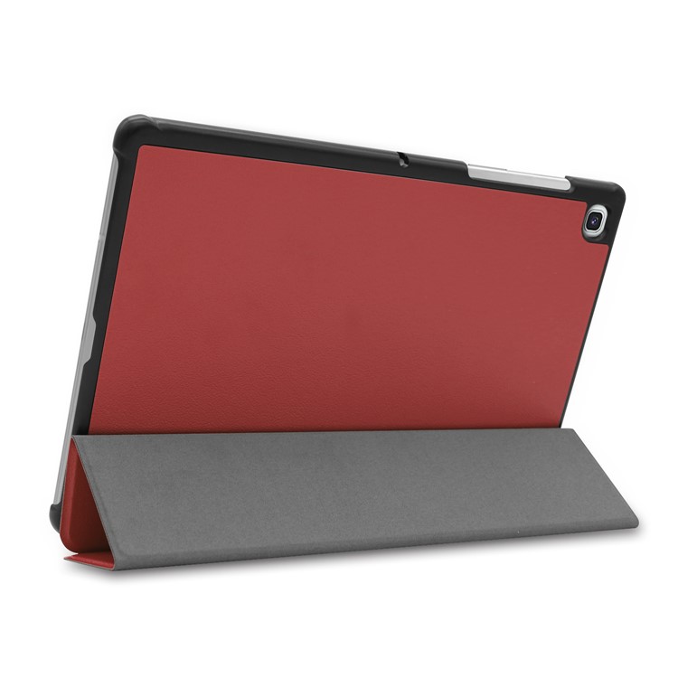 Slim Lightweight Stable Tri Fold Stand Stand pu Leather Protectif Couvre Corporelle Complète Pour Samsung Galaxy Tab S5e SM-T720 Couverture de Tablet de Protection - Vin Rouge-7