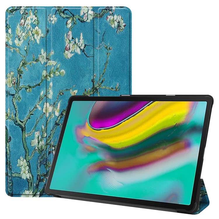Pattern Printing Tri-fold Leather Stand Case for Samsung Galaxy Tab S5e SM-T720 - Tree with Flowers-1