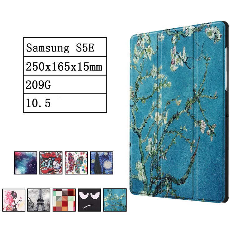 Pattern Printing Tri-fold Leather Stand Case for Samsung Galaxy Tab S5e SM-T720 - Tree with Flowers-9