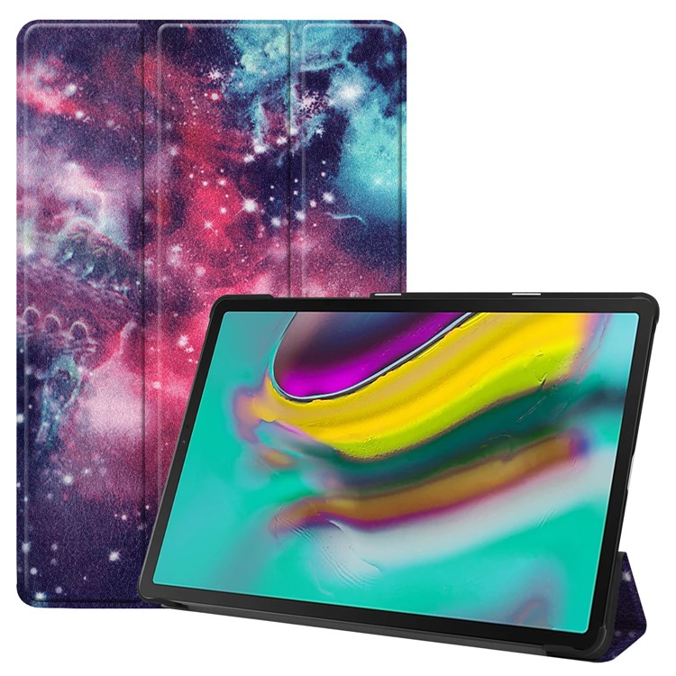 Pattern Printing Tri-fold Leather Stand Case for Samsung Galaxy Tab S5e SM-T720 - Galaxy Pattern-1