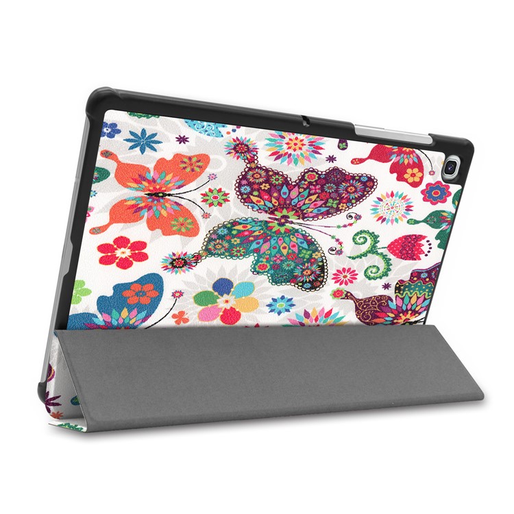 Pattern Printing Tri-fold Leather Stand Case for Samsung Galaxy Tab S5e SM-T720 - Butterfly and Flowers-5