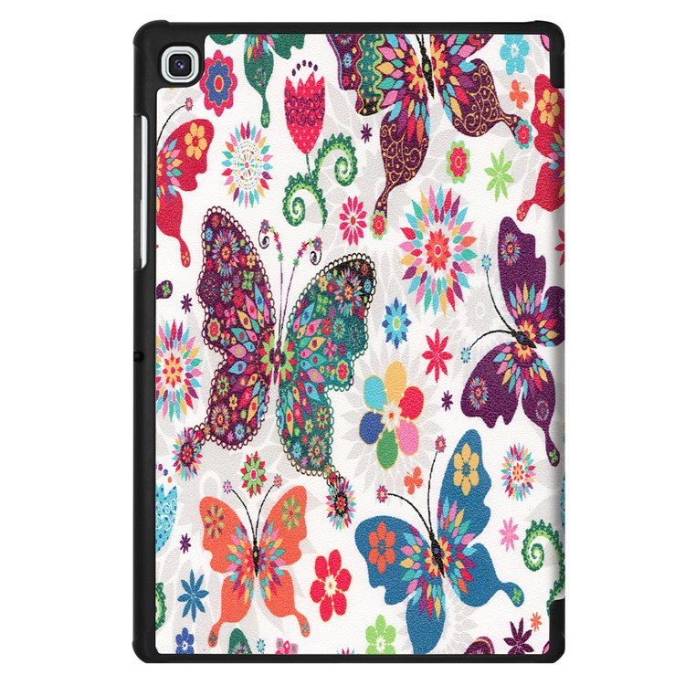 Pattern Printing Tri-fold Leather Stand Case for Samsung Galaxy Tab S5e SM-T720 - Butterfly and Flowers-8