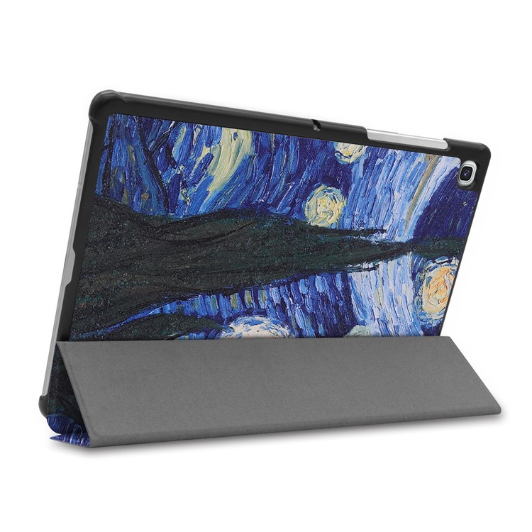 Pattern Printing Tri-fold Leather Stand Case for Samsung Galaxy Tab S5e SM-T720 - Oil Painting-5