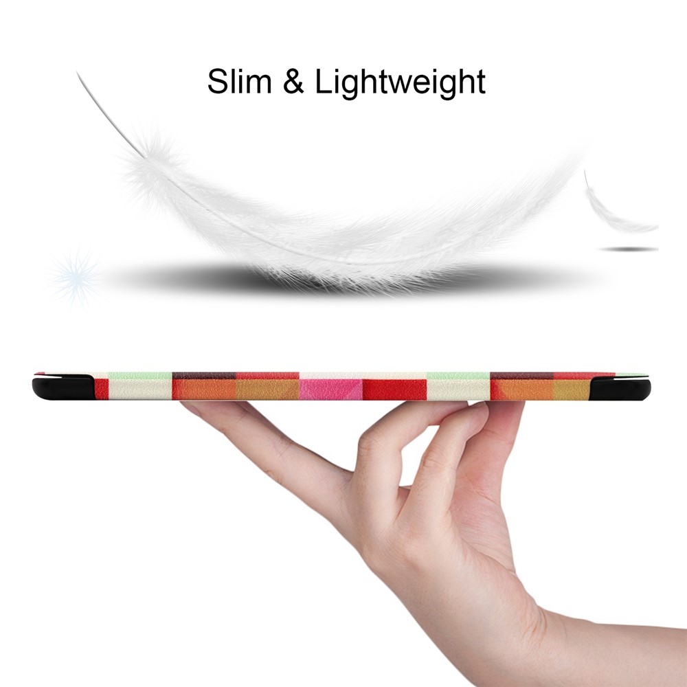 Pattern Printing Tri-fold Leather Stand Case for Samsung Galaxy Tab S5e SM-T720 - Colorful Checks-2