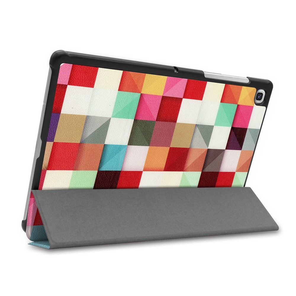 Pattern Impression Tri-Fold Cuir Stand Case Pour Samsung Galaxy Tab S5E SM-T720 - Chèques Colorés-5