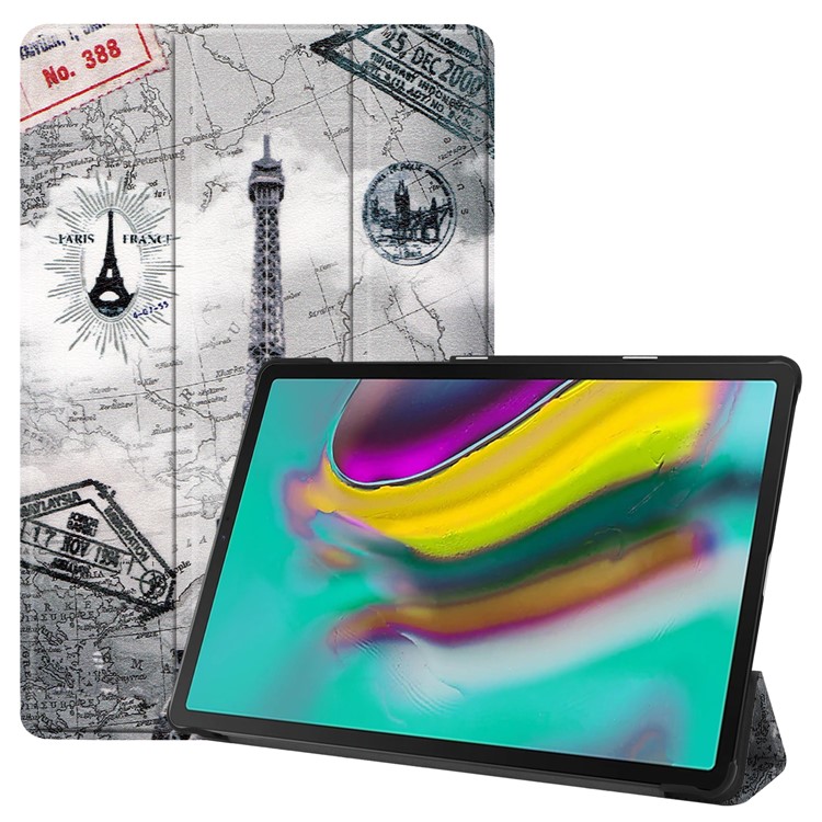 Pattern Printing Tri-fold Leather Stand Case for Samsung Galaxy Tab S5e SM-T720 - Eiffel Tower-1