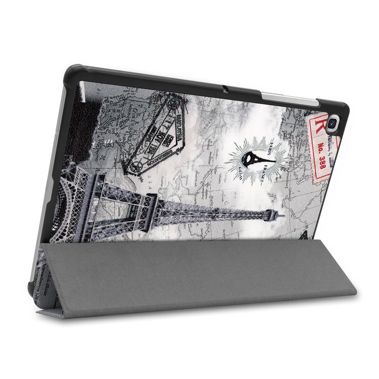Pattern Printing Tri-fold Leather Stand Case for Samsung Galaxy Tab S5e SM-T720 - Eiffel Tower-5