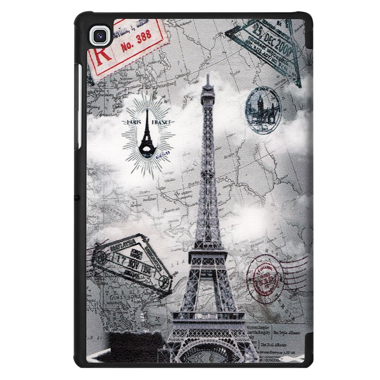Pattern Printing Tri-fold Leather Stand Case for Samsung Galaxy Tab S5e SM-T720 - Eiffel Tower-8