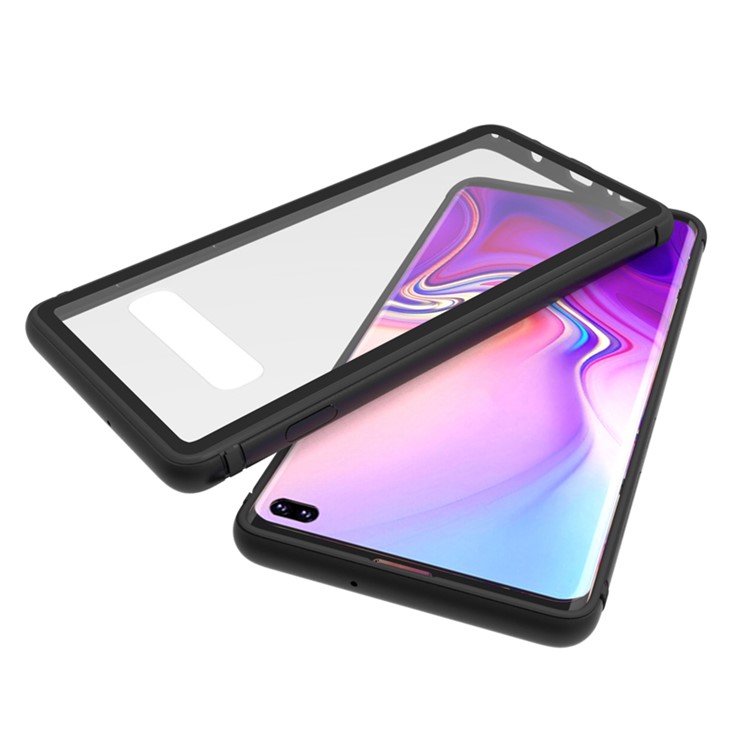 TPU Edge Metal Frame Strong Glass Back Phone Case Cover for Samsung Galaxy S10 Plus - Black-2
