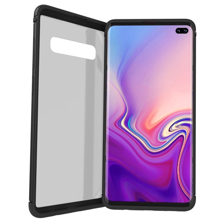 TPU Edge Metal Frame Strong Glass Back Phone Case Cover for Samsung Galaxy S10 Plus - Black-3