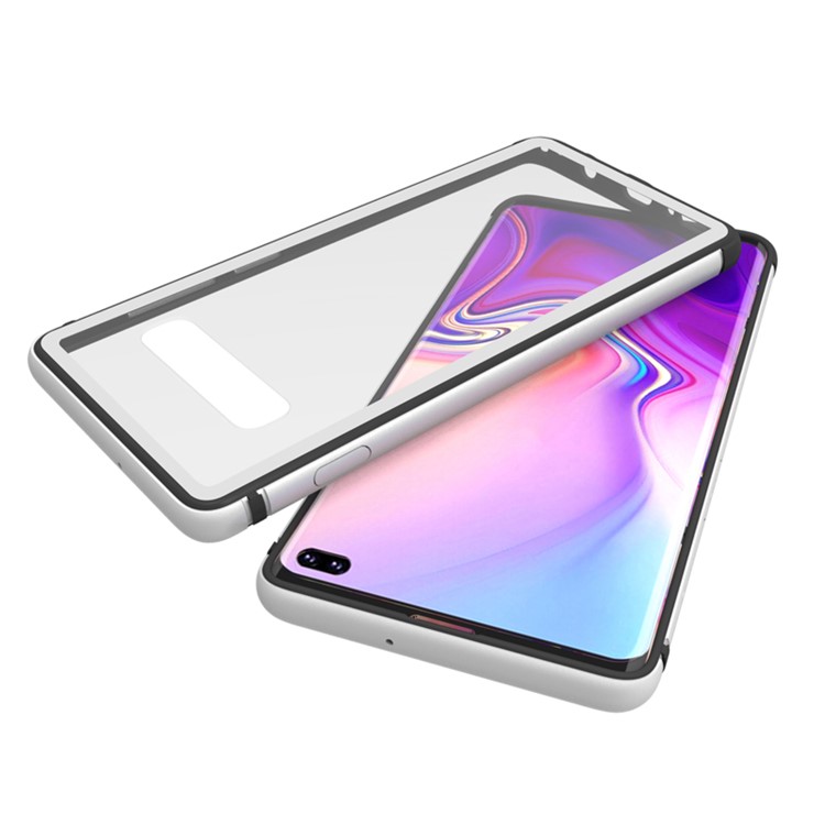 TPU Edge Metal Frame Strong Glass Back Phone Case Cover for Samsung Galaxy S10 Plus - Silver-2