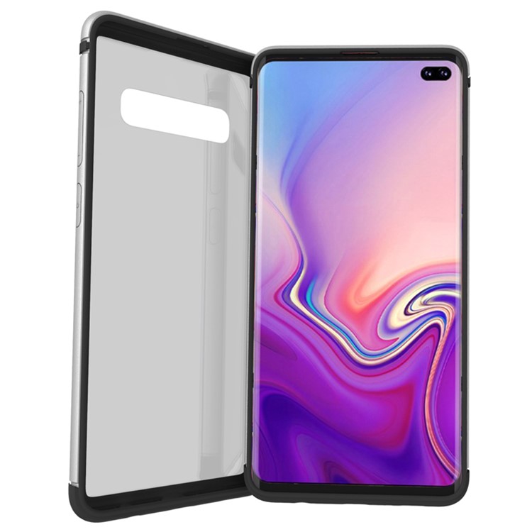 TPU Edge Metal Frame Strong Glass Back Phone Case Cover for Samsung Galaxy S10 Plus - Silver-3