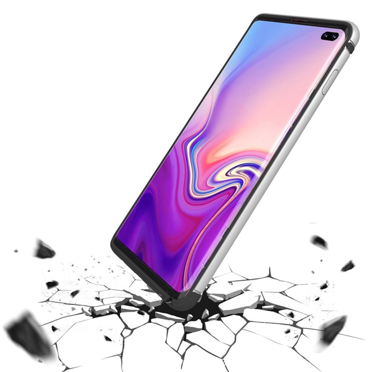 TPU Edge Metal Frame Strong Glass Back Phone Case Cover for Samsung Galaxy S10 Plus - Silver-4