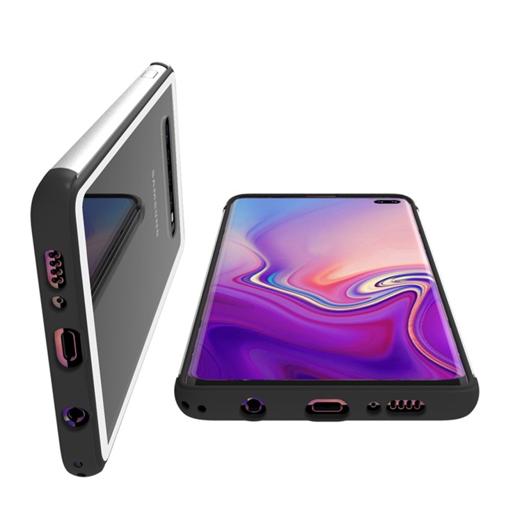 TPU Edge Metal Frame Strong Glass Back Phone Case Cover for Samsung Galaxy S10 Plus - Silver-5