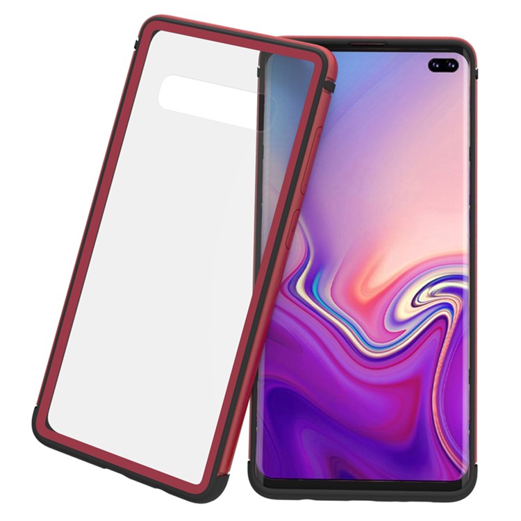 TPU Edge Metal Frame Strong Glass Back Phone Case Cover for Samsung Galaxy S10 Plus - Red-1