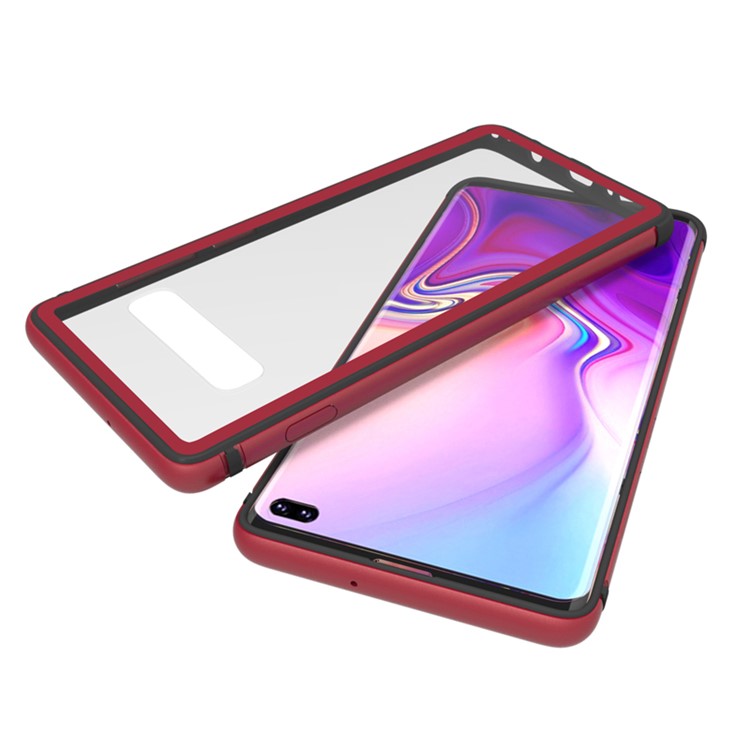 TPU Edge Metal Frame Strong Glass Back Phone Case Cover for Samsung Galaxy S10 Plus - Red-2