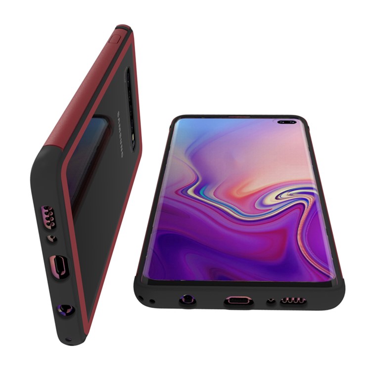 TPU Edge Metal Frame Strong Glass Back Phone Case Cover for Samsung Galaxy S10 Plus - Red-5