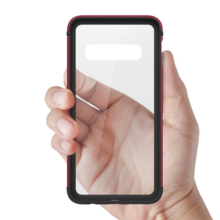 TPU Edge Metal Frame Strong Glass Back Phone Case Cover for Samsung Galaxy S10 Plus - Red-6