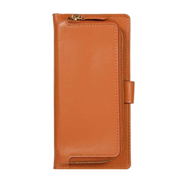 Wallet Zippered Genuine Leather Protector Case for Samsung Galaxy A50 - Brown-2