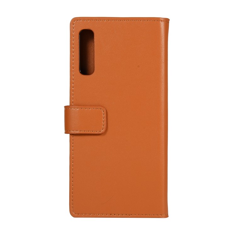 Wallet Zippered Genuine Leather Protector Case for Samsung Galaxy A50 - Brown-3