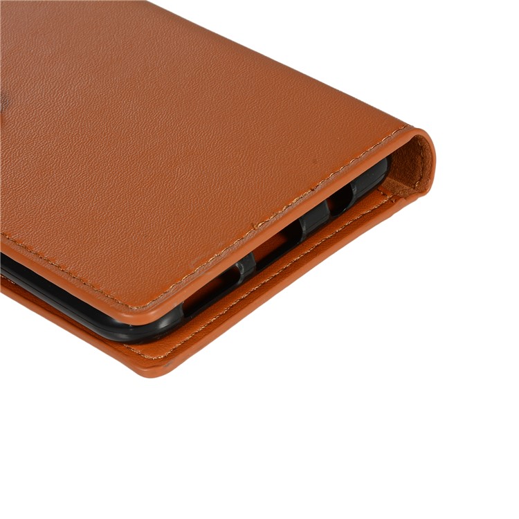 Wallet Zippered Genuine Leather Protector Case for Samsung Galaxy A50 - Brown-7