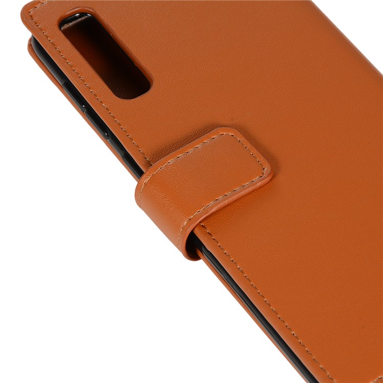 Wallet Zippered Genuine Leather Protector Case for Samsung Galaxy A50 - Brown-9