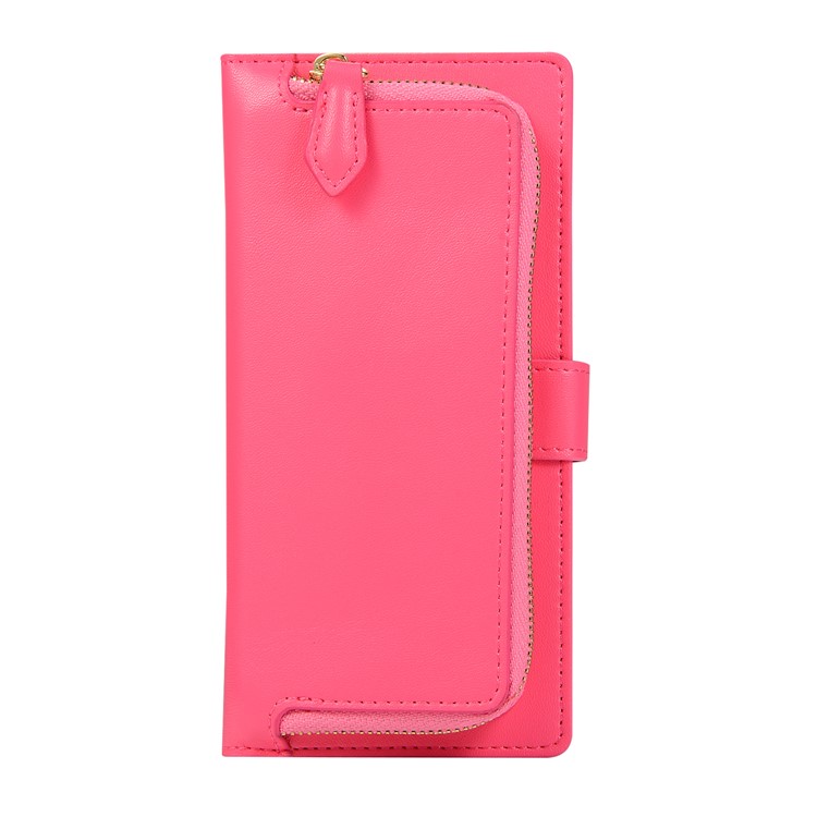 Genuine Leather Wallet Phone Case with Zipper Pocket for Samsung Galaxy S10 - Rose-2