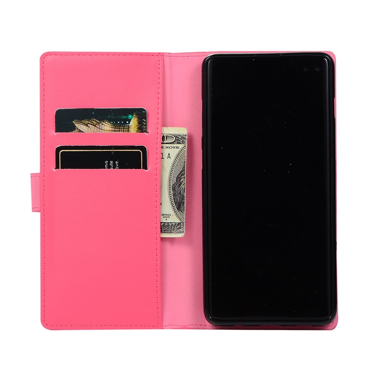 Genuine Leather Wallet Phone Case with Zipper Pocket for Samsung Galaxy S10 - Rose-4