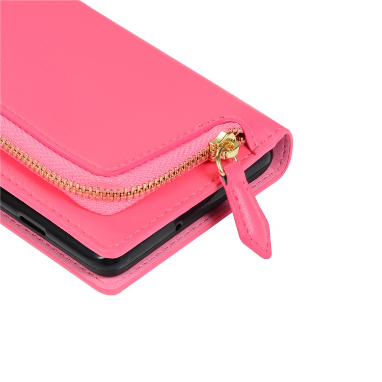 Genuine Leather Wallet Phone Case with Zipper Pocket for Samsung Galaxy S10 - Rose-9