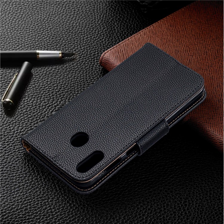 Litchi Texture Wallet Stand Protective Leather Cover for Samsung Galaxy M20 - Black-8