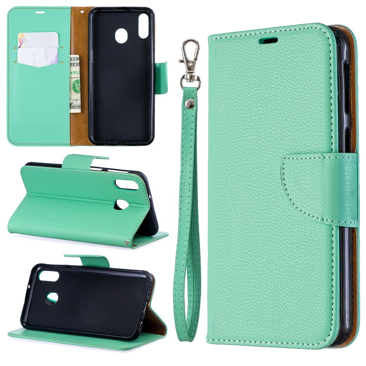 

Litchi Texture Wallet Stand Protective Leather Cover for Samsung Galaxy M20 - Green, Galaxy M20