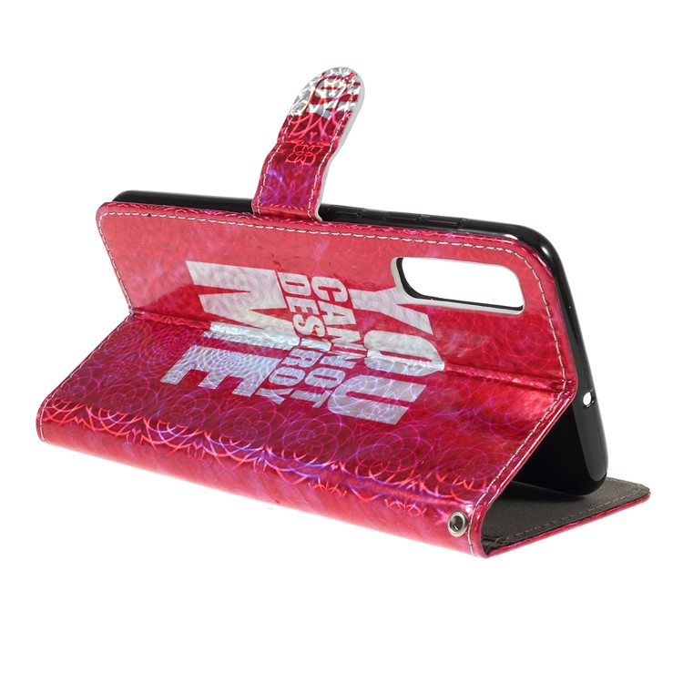Laser Carving Pattern Printing Wallet Leather Case with Strap for Samsung Galaxy A50 - You Can Not Destroy Me-3