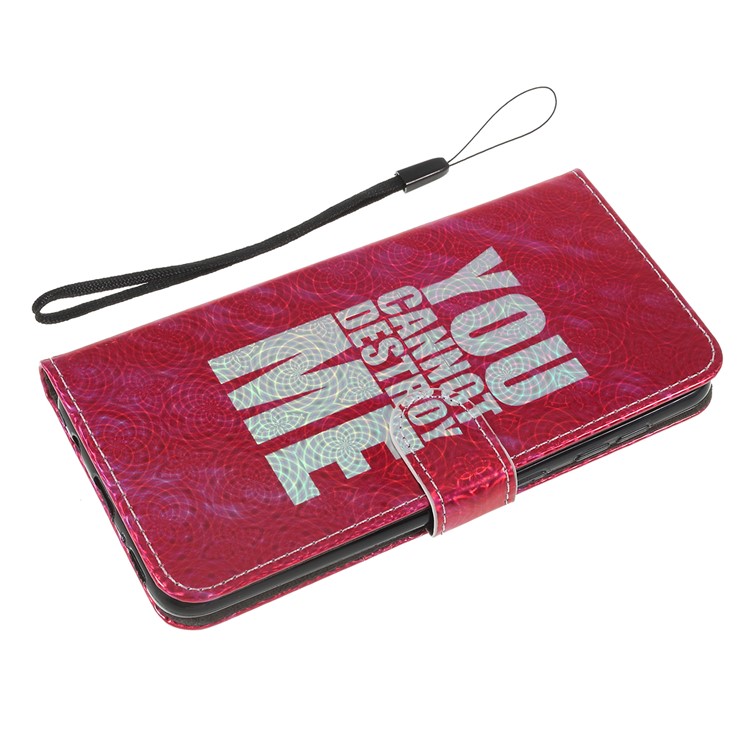 Laser Carving Pattern Printing Wallet Leather Case with Strap for Samsung Galaxy A50 - You Can Not Destroy Me-4