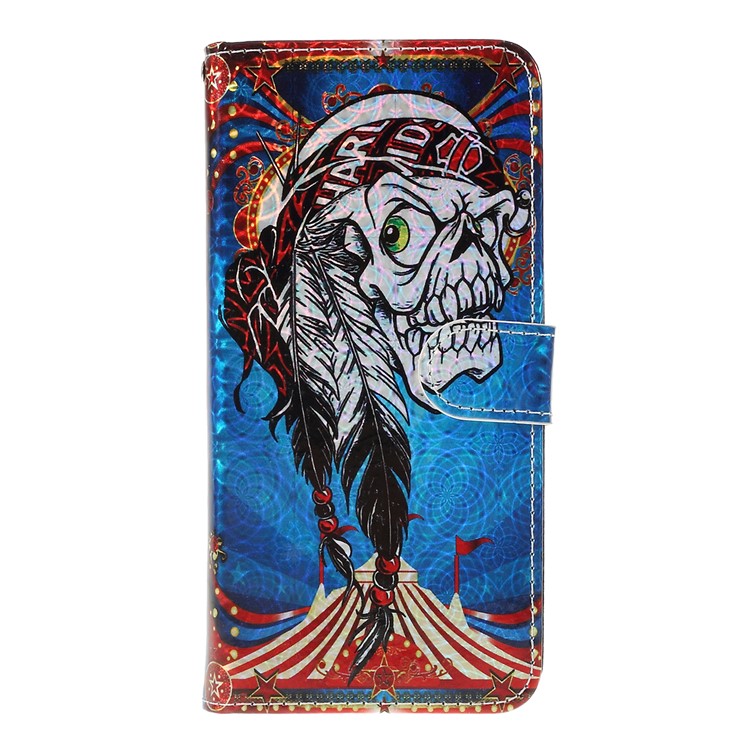 Laser Carving Pattern Printing Wallet Leather Case with Strap for Samsung Galaxy A50 / A50s / A30s - Tribal Feather Skull-1
