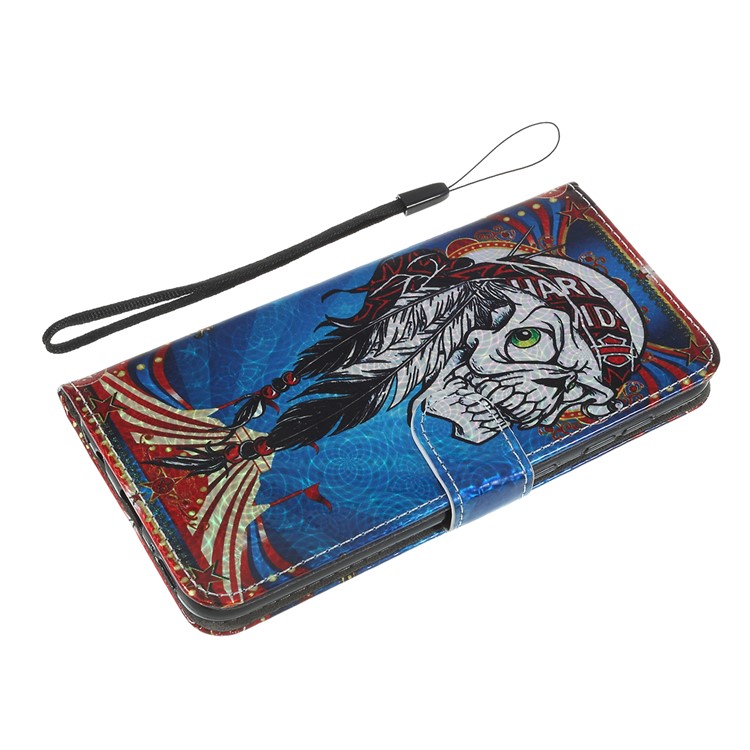 Laser Carving Pattern Printing Wallet Leather Case with Strap for Samsung Galaxy A50 / A50s / A30s - Tribal Feather Skull-4