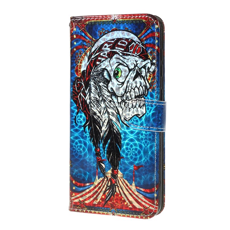 Laser Carving Pattern Printing Wallet Leather Case with Strap for Samsung Galaxy A50 / A50s / A30s - Tribal Feather Skull-5