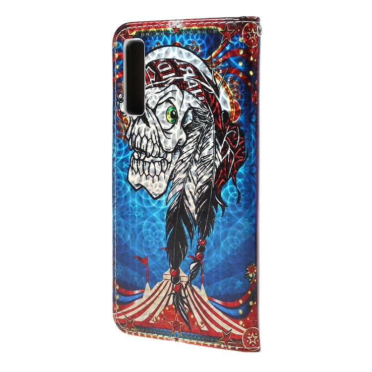Laser Carving Pattern Printing Wallet Leather Case with Strap for Samsung Galaxy A50 / A50s / A30s - Tribal Feather Skull-6