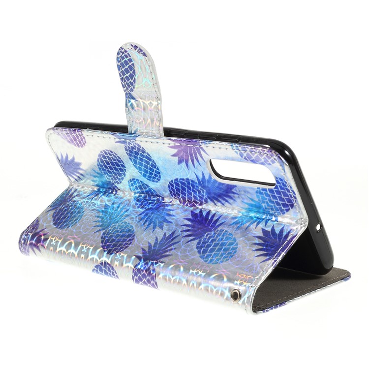 Laser Carving Pattern Printing Wallet Leather Case with Strap for Samsung Galaxy A50 / A50s / A30s - Pineapple-3