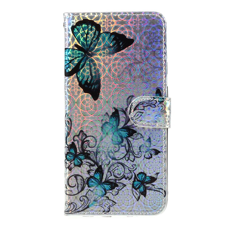 Laser Carving Pattern Printing Wallet Leather Case with Strap for Samsung Galaxy A50 / A50s / A30s - Blue Butterfly-1