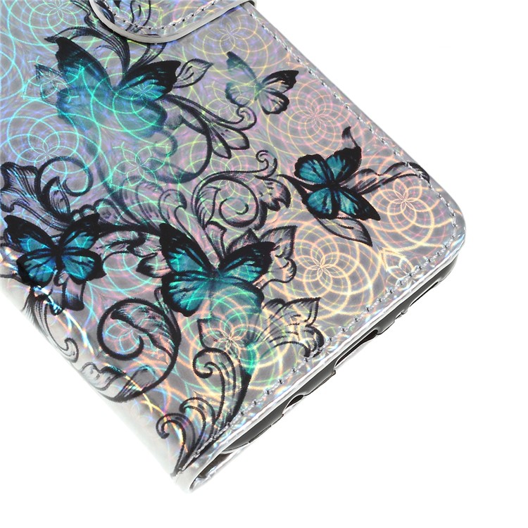 Laser Carving Pattern Printing Wallet Leather Case with Strap for Samsung Galaxy A50 / A50s / A30s - Blue Butterfly-2