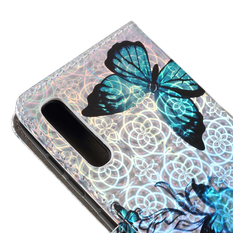 Laser Carving Pattern Printing Wallet Leather Case with Strap for Samsung Galaxy A50 / A50s / A30s - Blue Butterfly-3