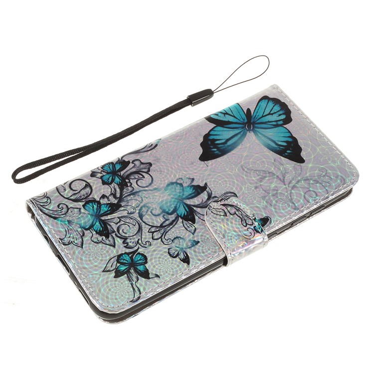 Laser Carving Pattern Printing Wallet Leather Case with Strap for Samsung Galaxy A50 / A50s / A30s - Blue Butterfly-6
