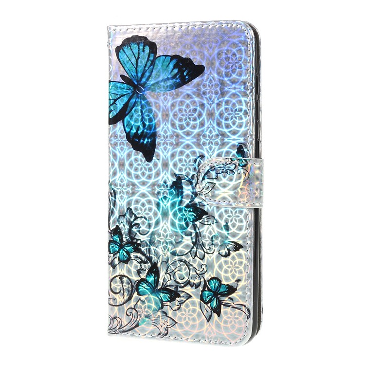 Laser Carving Pattern Printing Wallet Leather Case with Strap for Samsung Galaxy A50 / A50s / A30s - Blue Butterfly-7