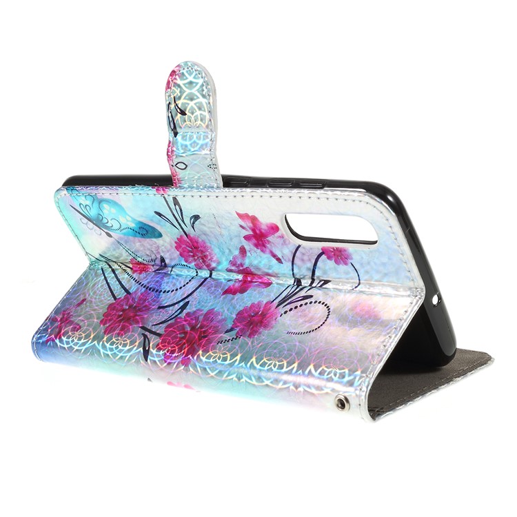 Laser Carving Pattern Printing Wallet Leather Case with Strap for Samsung Galaxy A50 / A50s / A30s - Flower and Butterfly-3