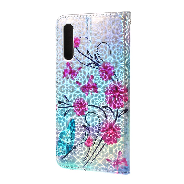 Laser Carving Pattern Printing Wallet Leather Case with Strap for Samsung Galaxy A50 / A50s / A30s - Flower and Butterfly-6
