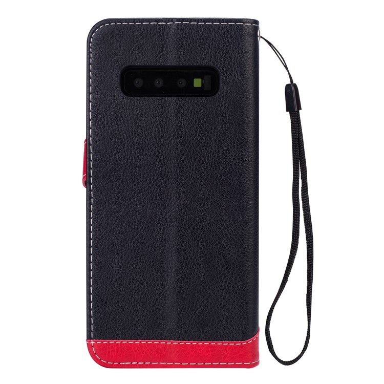 Contrast Color Litchi Texture PU Leather Wallet Phone Cover for Samsung Galaxy S10 - Black-3