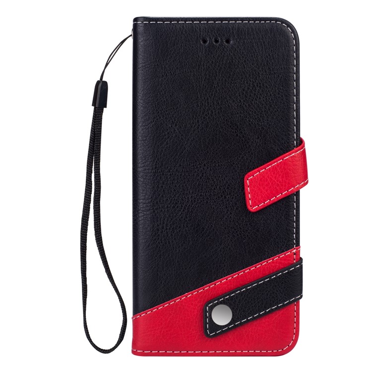 Contrast Color Litchi Texture PU Leather Wallet Phone Cover for Samsung Galaxy S10 - Black-4