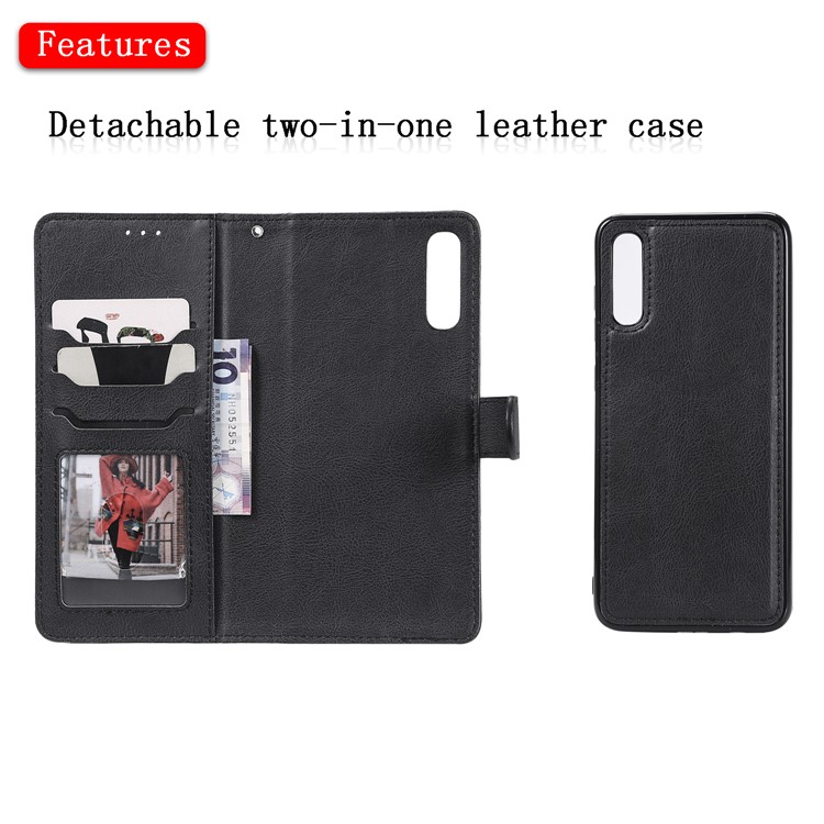 Magnetic Detachable 2-in-1 Wallet Leather Stand Case for Samsung Galaxy A70 - Black-6