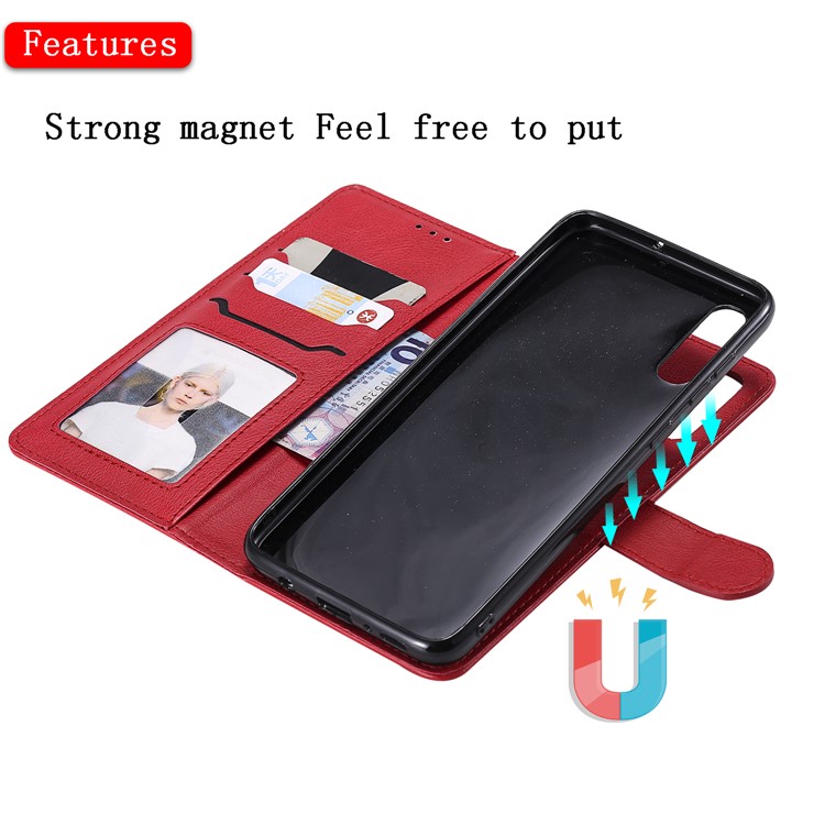 Magnetic Detachable 2-in-1 Wallet Leather Stand Case for Samsung Galaxy A70 - Red-8