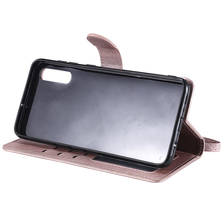 Magnetic KT Leather Series-3 Retalla de Cuero de Billetera 2-en-1 de 2 en 1 Para Samsung Galaxy A70 - Oro Rosa